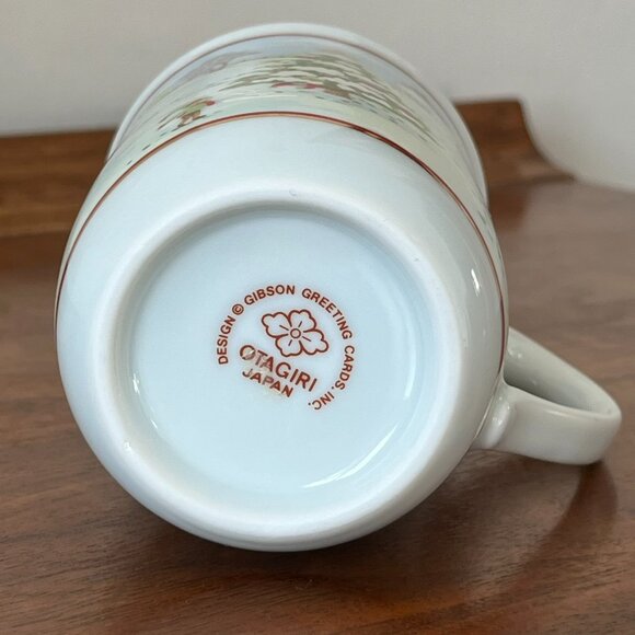 Otagiri Snowy Christmas Scene Porcelain Mug | Tree Horse-Drawn Buggy Dogs Japan - Picture 9 of 11